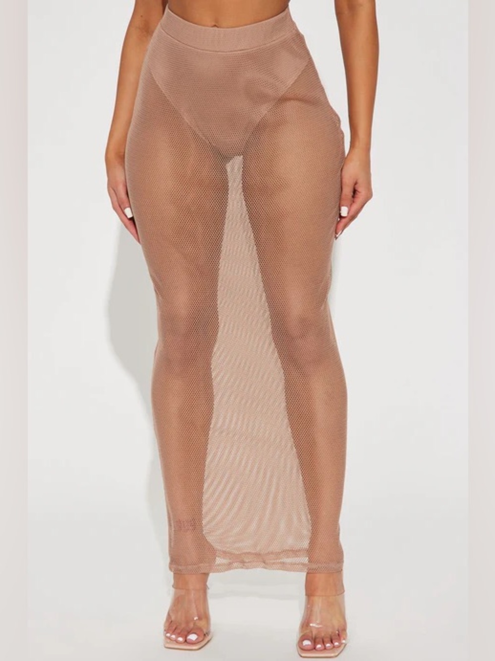 Fashion Nova Desert Hills Fishnet Maxi Skirt - Taupe {XL}